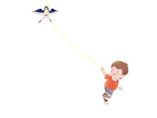 卡通小孩放风筝元素GIF动态图